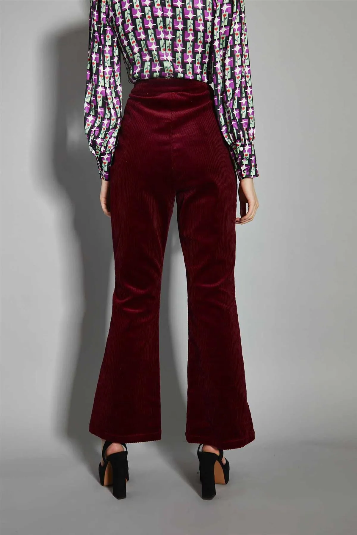 Claret-Corduroy Flared-Trousers