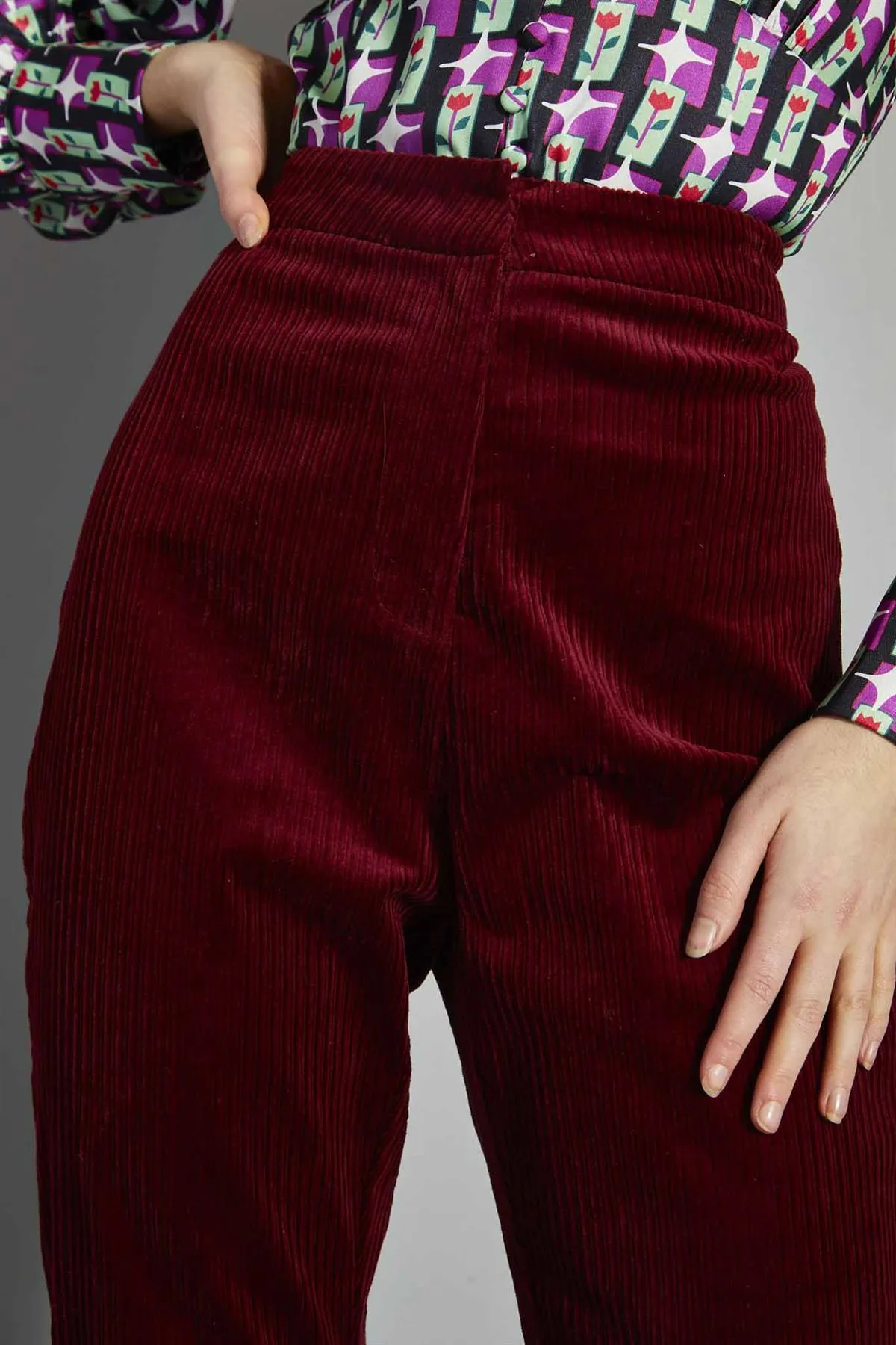 Claret-Corduroy Flared-Trousers