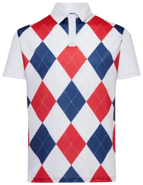 Classic Argyle Mens Golf Polo Shirt - Red, White & Blue by ReadyGOLF