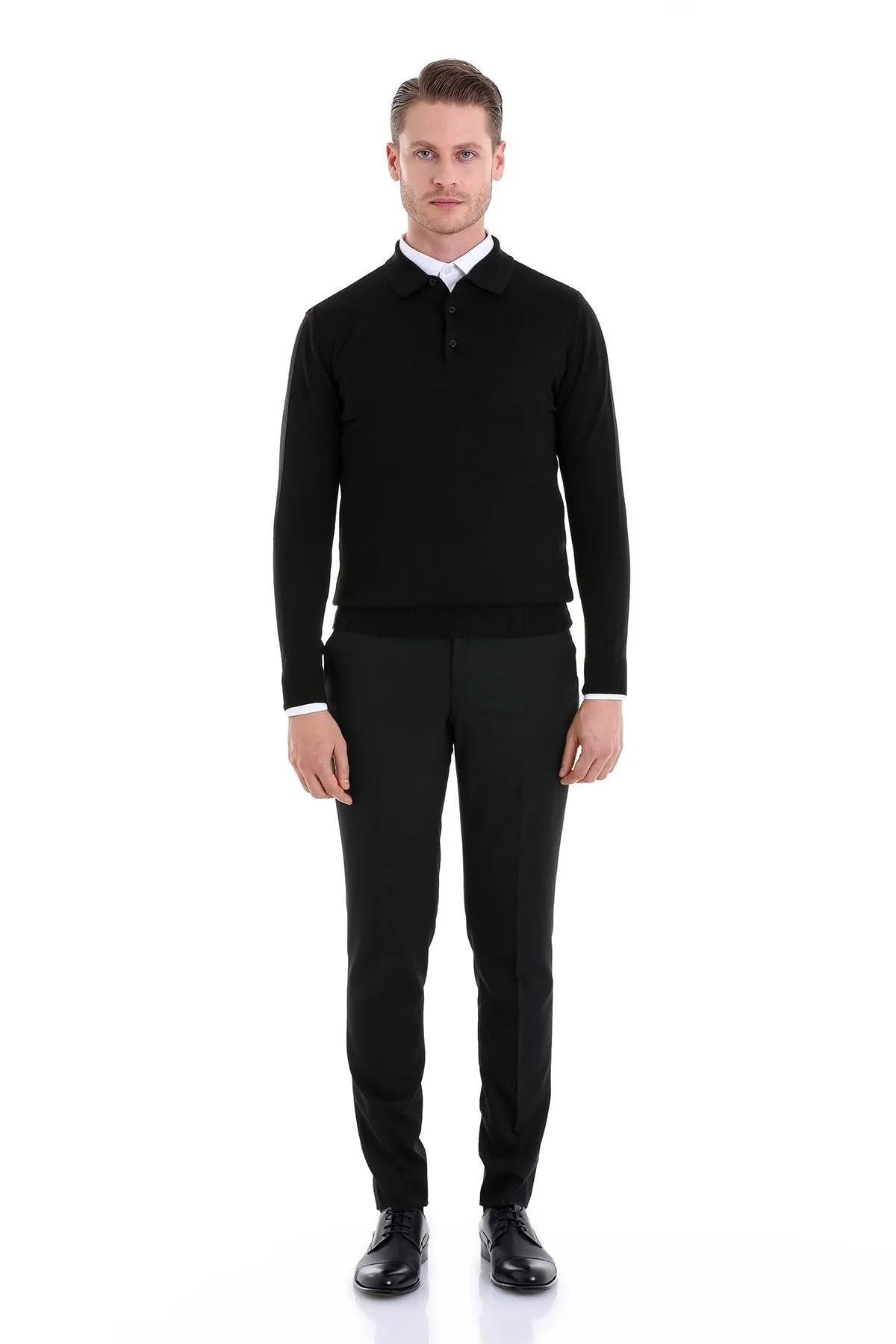 Comfort Fit Wool Blend Black Polo Sweater