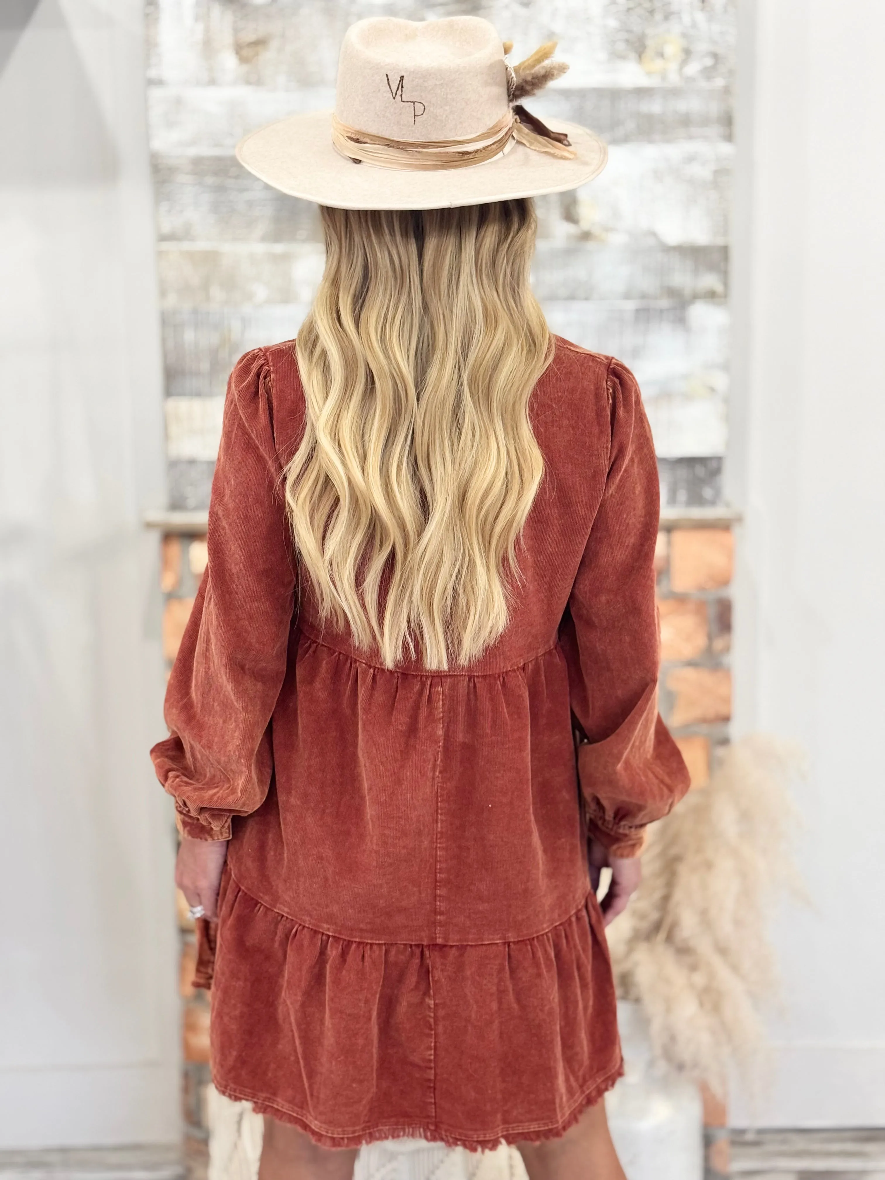 Corduroy Bubble Sleeve Dress