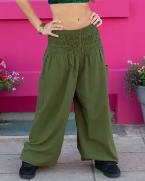 Cotton Harem Pants Green Unisex