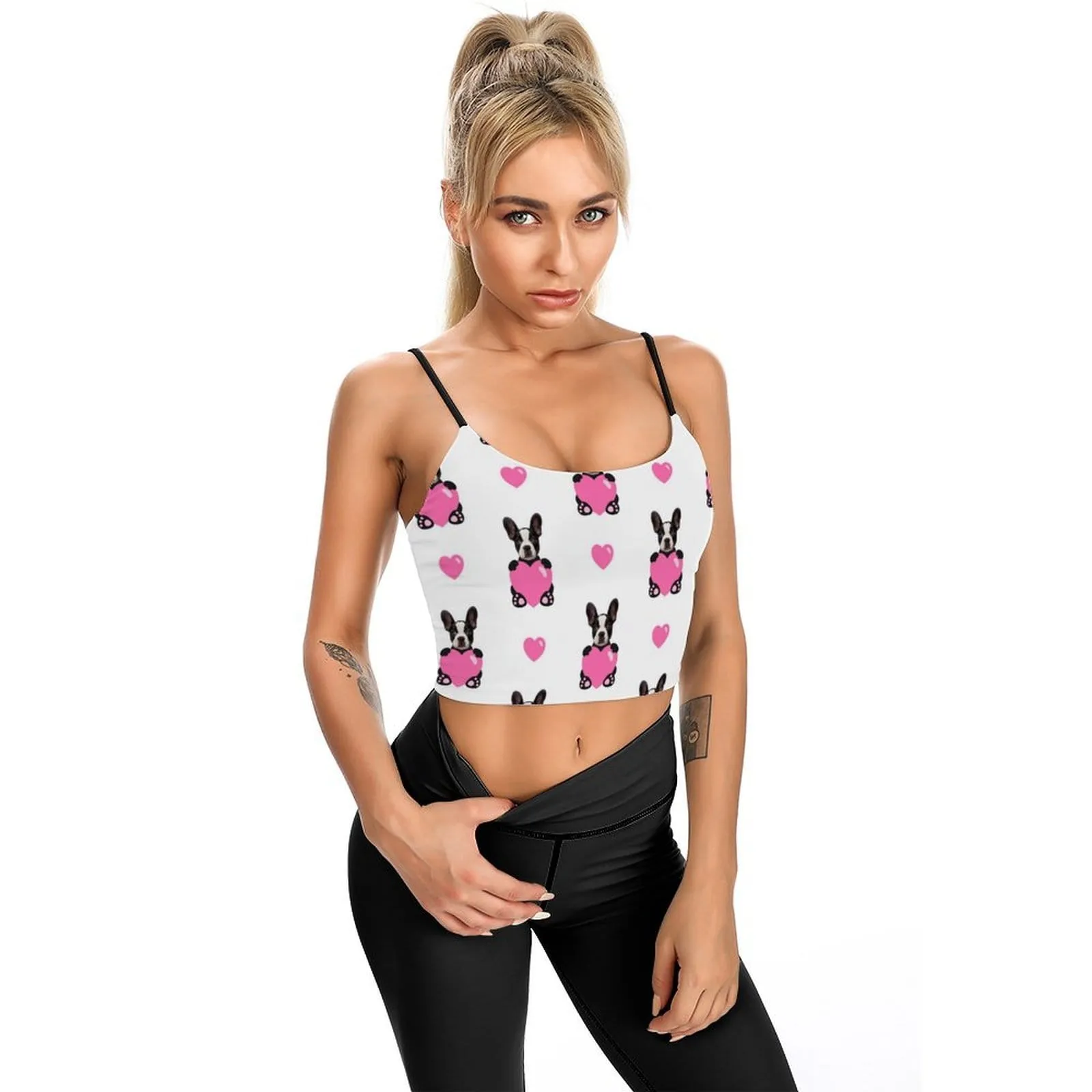 Custom Dog Face Hug Love Women's Crop Camisole Top (With Chest Pad)