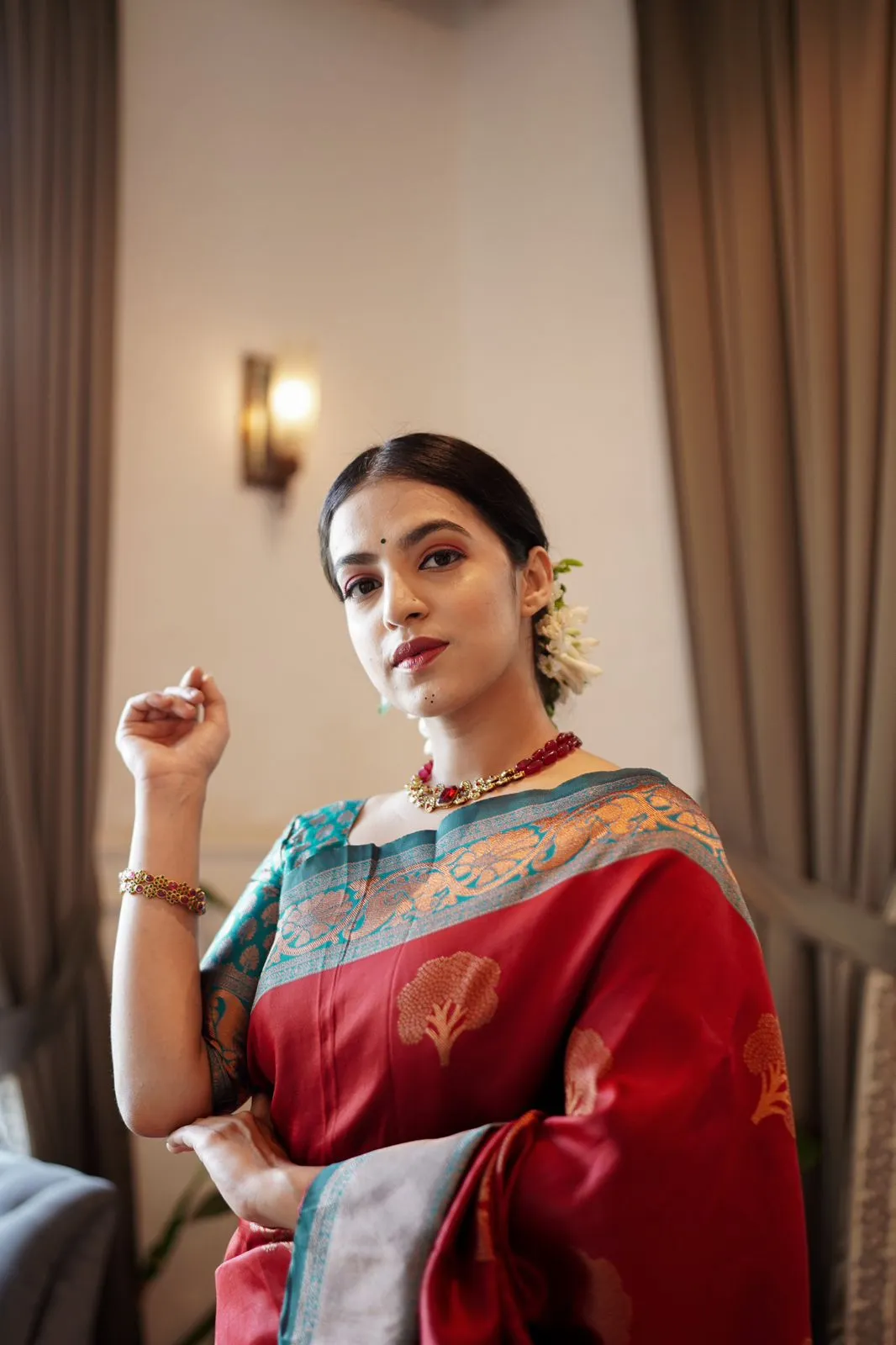 Dalliance Maroon Soft Banarasi Silk Saree With Moiety Blouse Piece