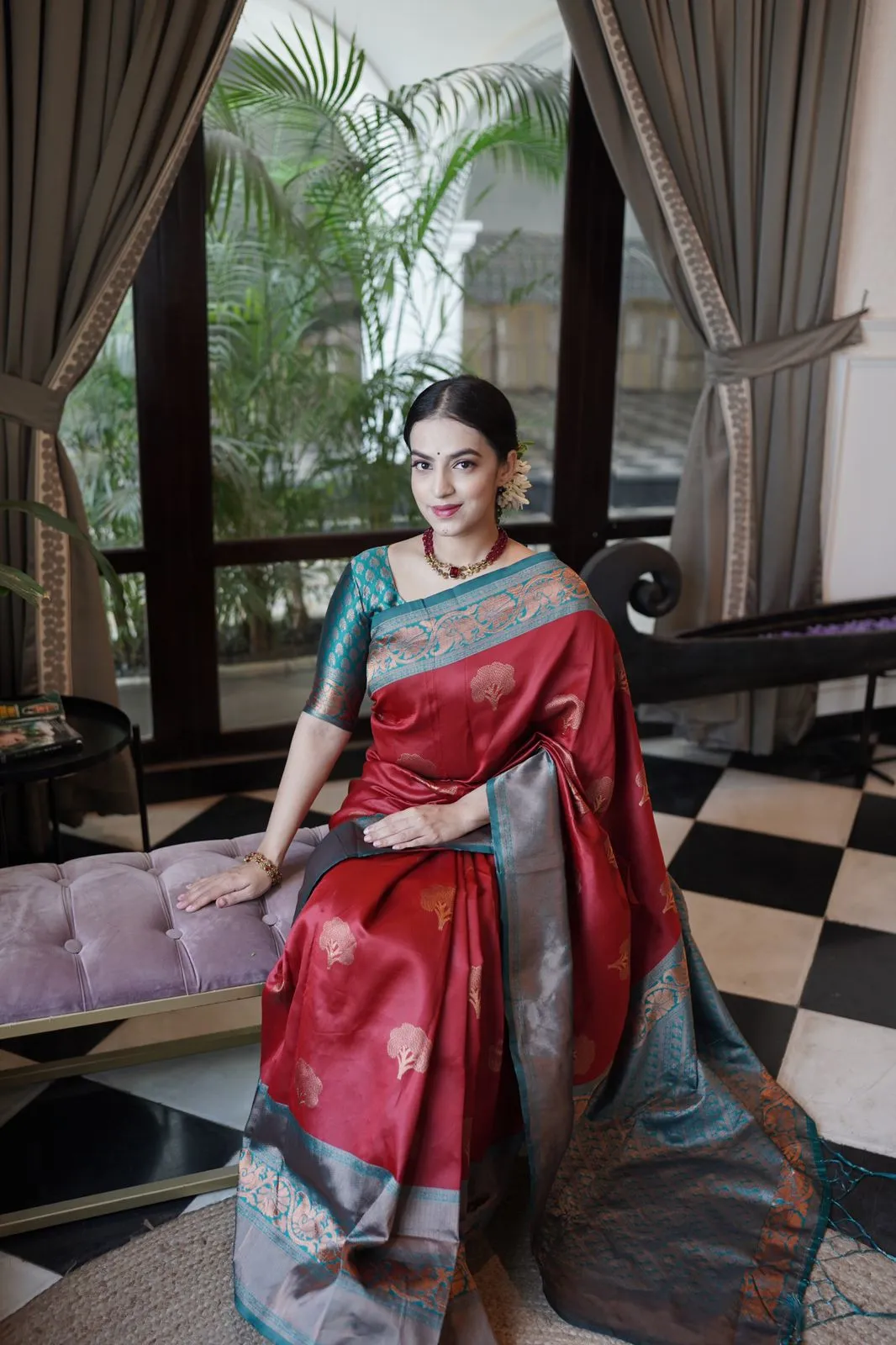 Dalliance Maroon Soft Banarasi Silk Saree With Moiety Blouse Piece