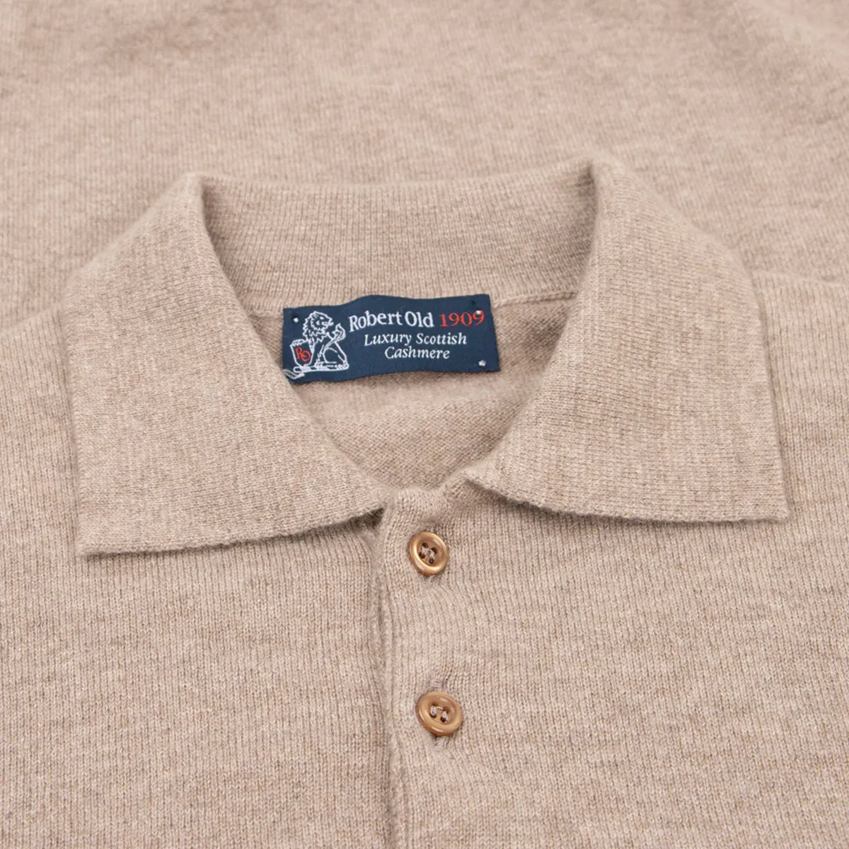 Dark Natural Oban 3 button 2ply Cashmere Polo Sweater