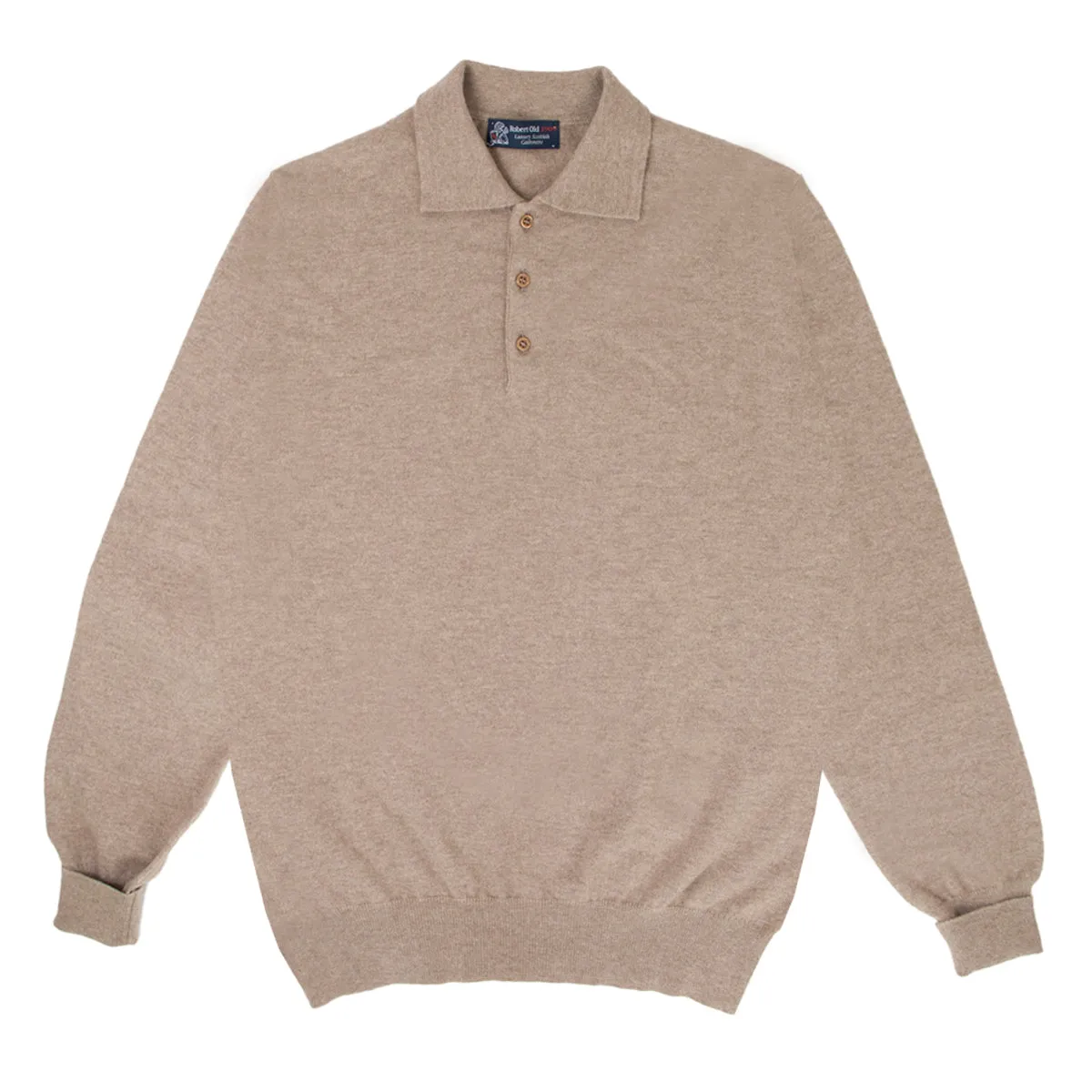 Dark Natural Oban 3 button 2ply Cashmere Polo Sweater