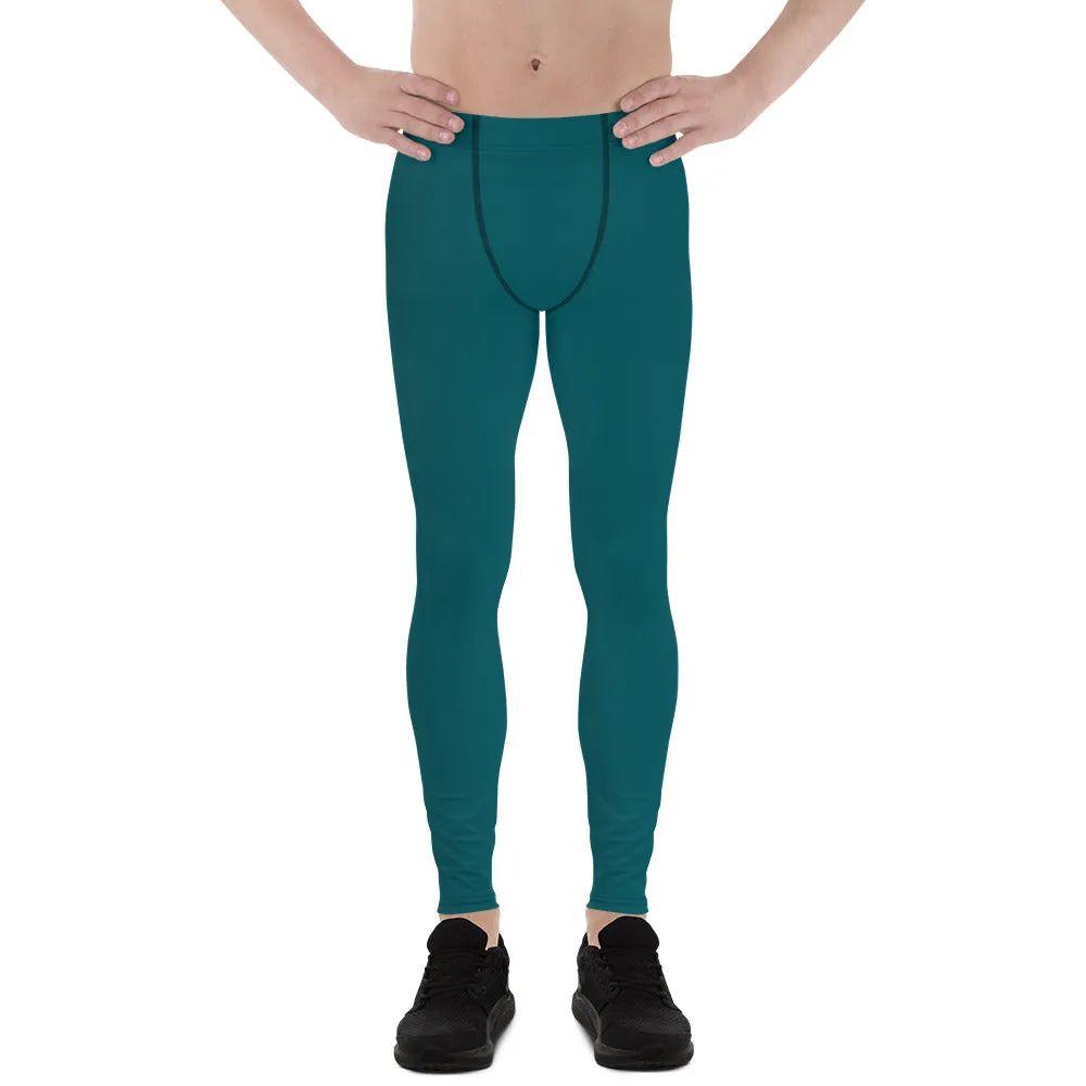 Dark Teal Blue Meggings, Solid Color Compression Tights Men's Leggings-Made in USA/EU