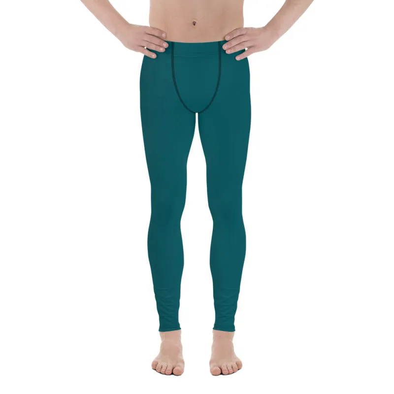 Dark Teal Blue Meggings, Solid Color Compression Tights Men's Leggings-Made in USA/EU