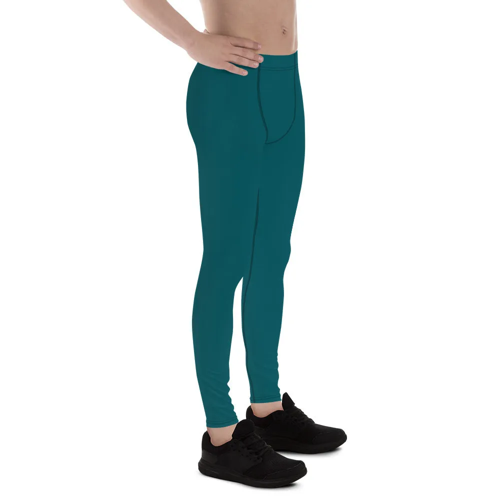 Dark Teal Blue Meggings, Solid Color Compression Tights Men's Leggings-Made in USA/EU