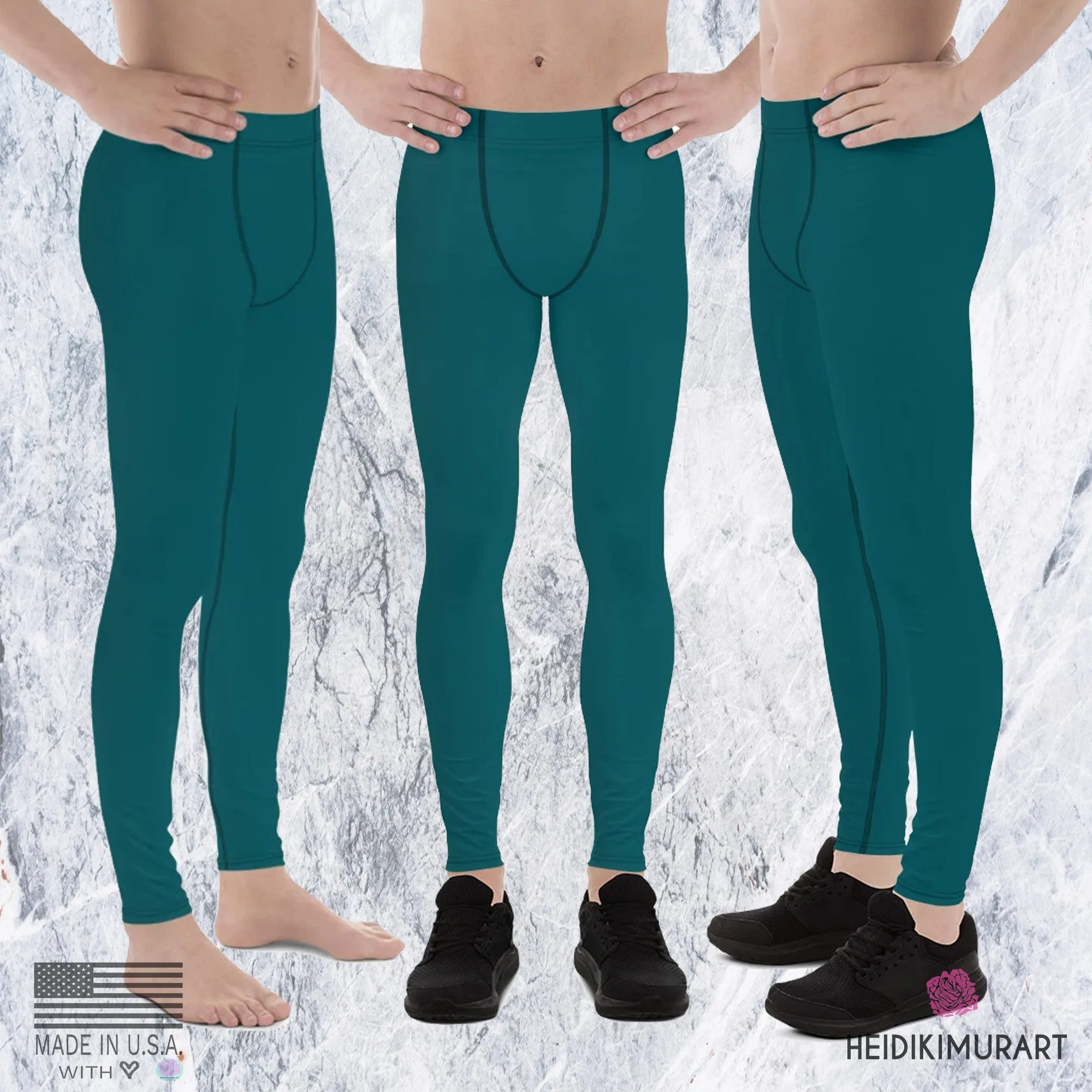 Dark Teal Blue Meggings, Solid Color Compression Tights Men's Leggings-Made in USA/EU