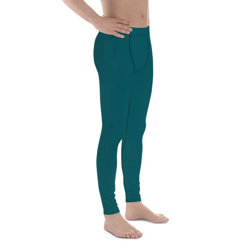 Dark Teal Blue Meggings, Solid Color Compression Tights Men's Leggings-Made in USA/EU