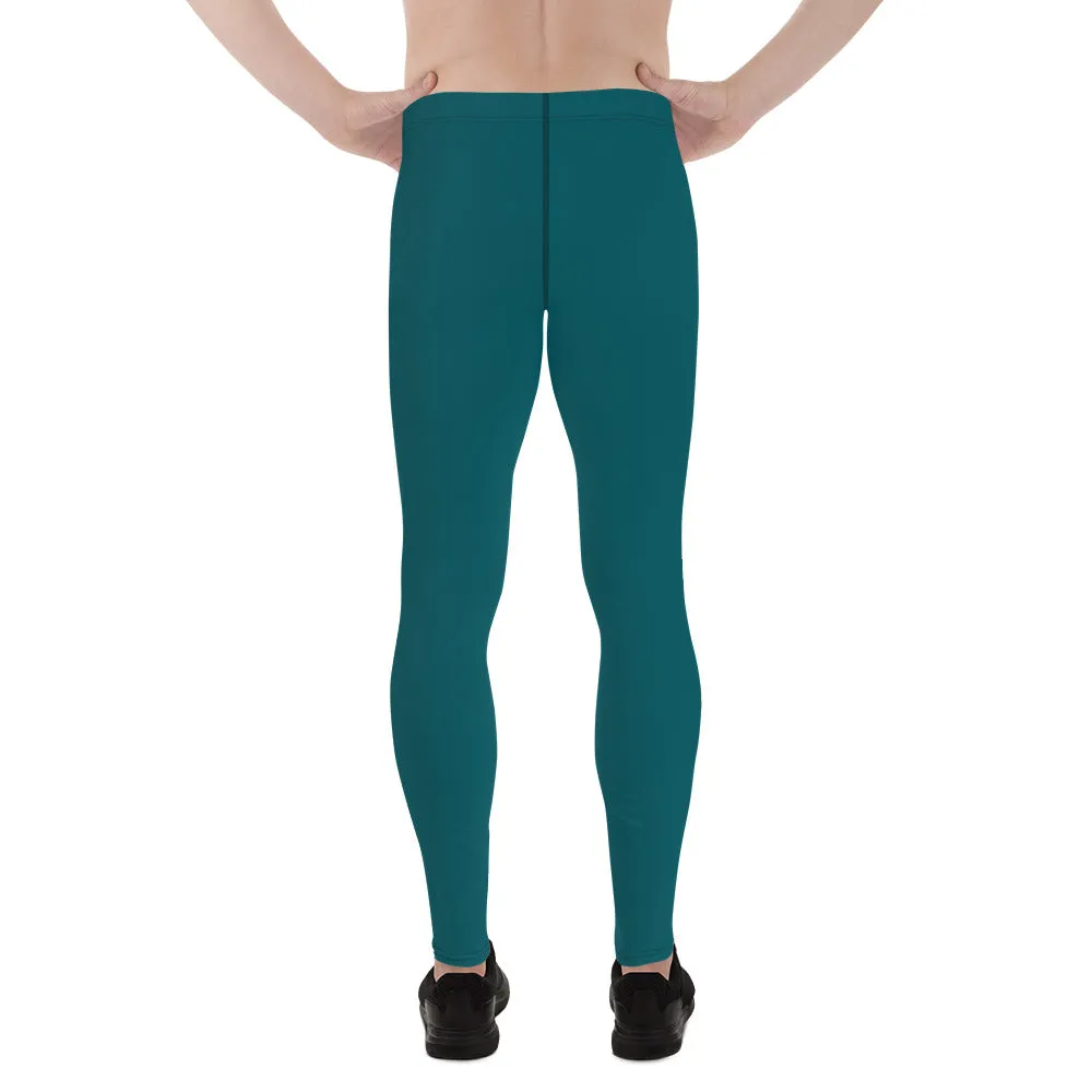 Dark Teal Blue Meggings, Solid Color Compression Tights Men's Leggings-Made in USA/EU