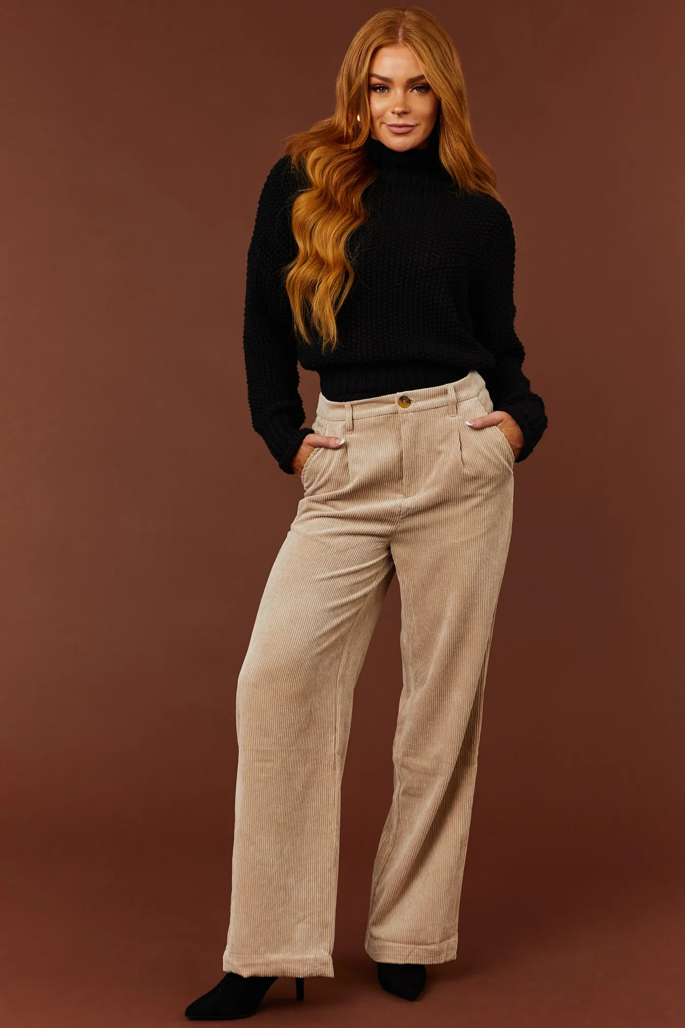 Desert Sand Corduroy Trouser Straight Leg Pants