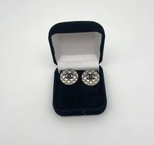 Designer Button Earrings- Pewter & Black Quilted CC