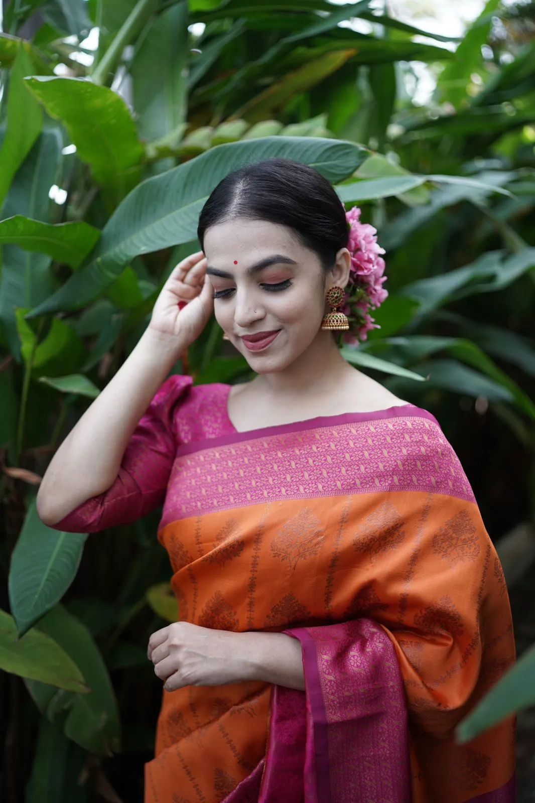 Divine Orange Soft Banarasi Silk Saree With Stunner Blouse Piece