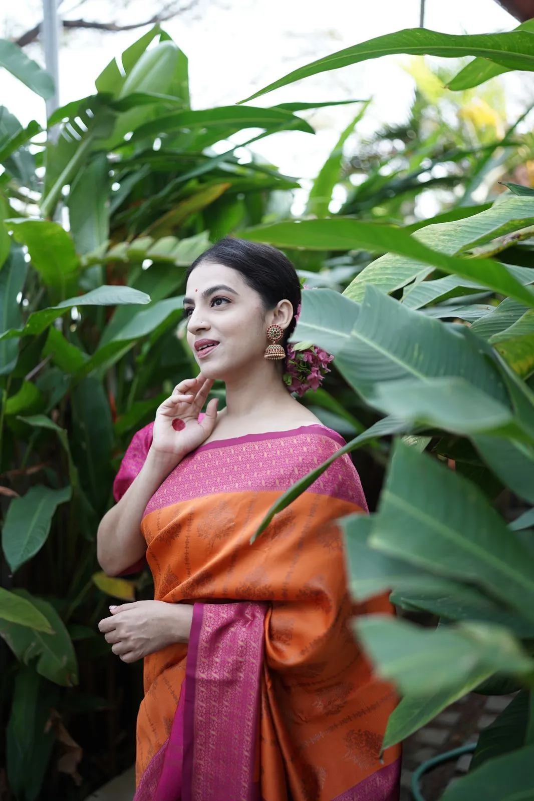 Divine Orange Soft Banarasi Silk Saree With Stunner Blouse Piece