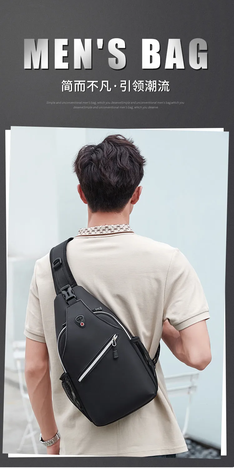 DUNNMALL Exclusive for Cross-Border Men's Messenger Bag High Sense Outdoor Casual Chest Bag Fashion Trend with Earphone Hole Shoulder Bag