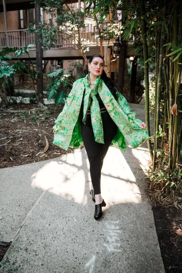 Earhart Scarf Coat in "Flight” (Green)