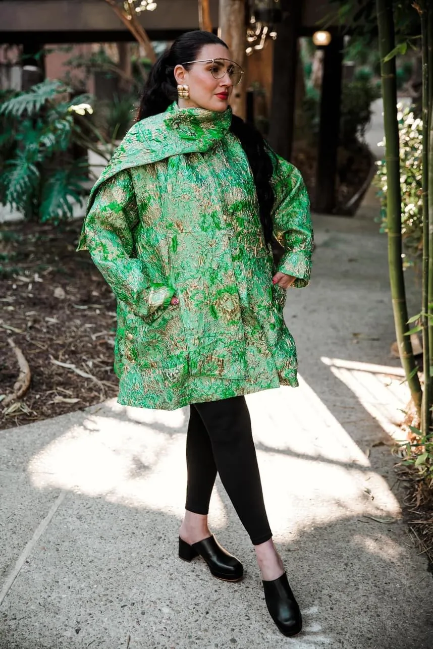 Earhart Scarf Coat in "Flight” (Green)