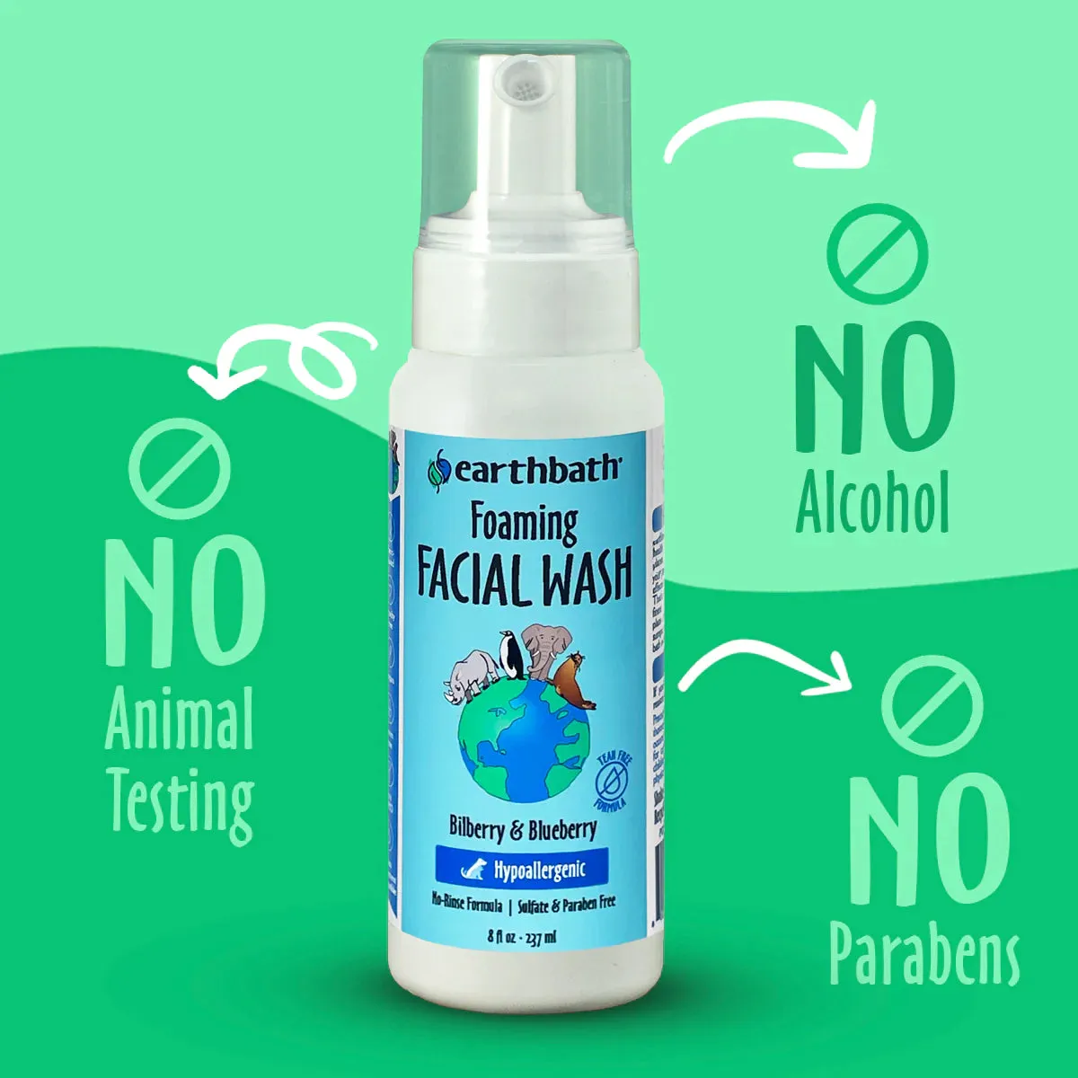 Earthbath Hypoalergenic Foaming Facial Wash (Bilberry & Blueberry) for Dogs and Cats