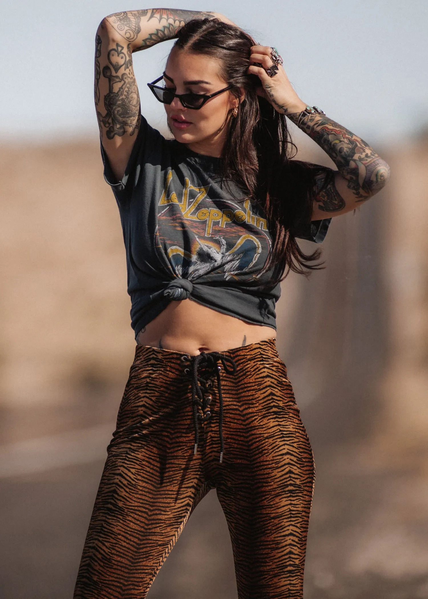 Eye of the Tiger Animal Print Velvet Flare Pants Bell Bottoms