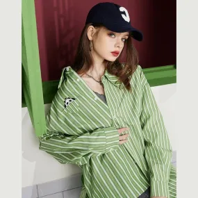 Fairy green long-sleeved striped shirt women's 2023 spring and autumn new style