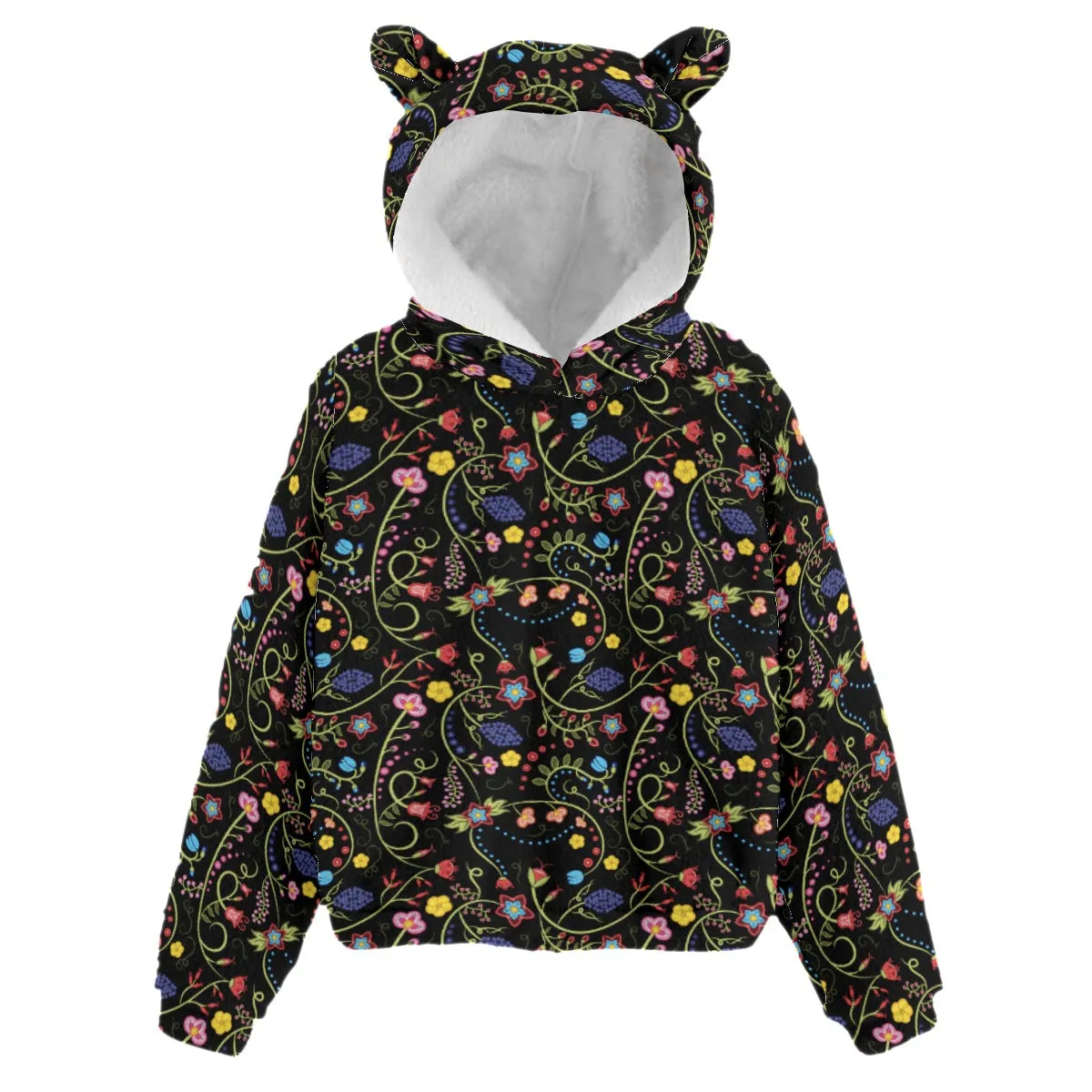 Fresh Fleur Midnight Kid’s Borg Fleece Hoodie With Ear