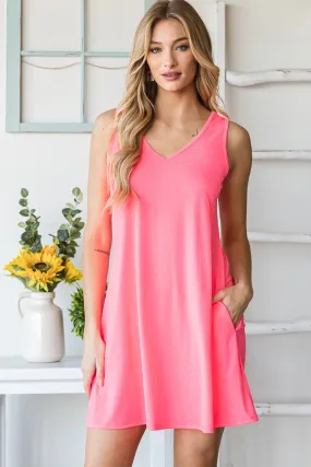 Full Size V-Neck Mini Tank Dress with Pockets