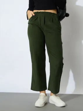 Girl Olive Corduroy Paper Bag Waist Pants