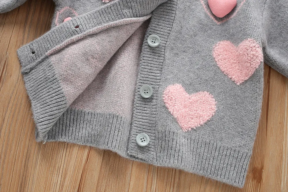 Girls sweater suit 2025 autumn and winter new sweet love style knitted cardigan tutu princess skirt two-piece set