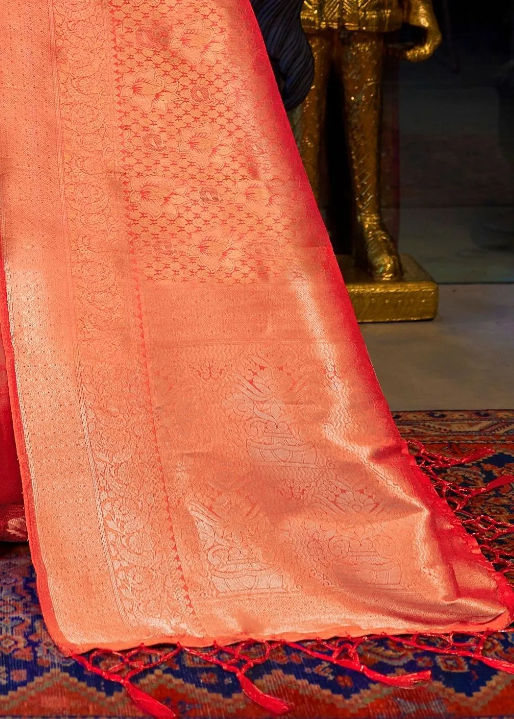 Golden Orange Kanjivaram Soft Woven Silk Saree