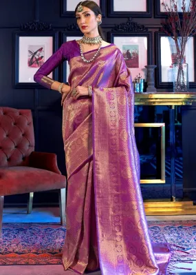 Golden Purple Kanjivaram Soft Woven Silk Saree : Top Pick