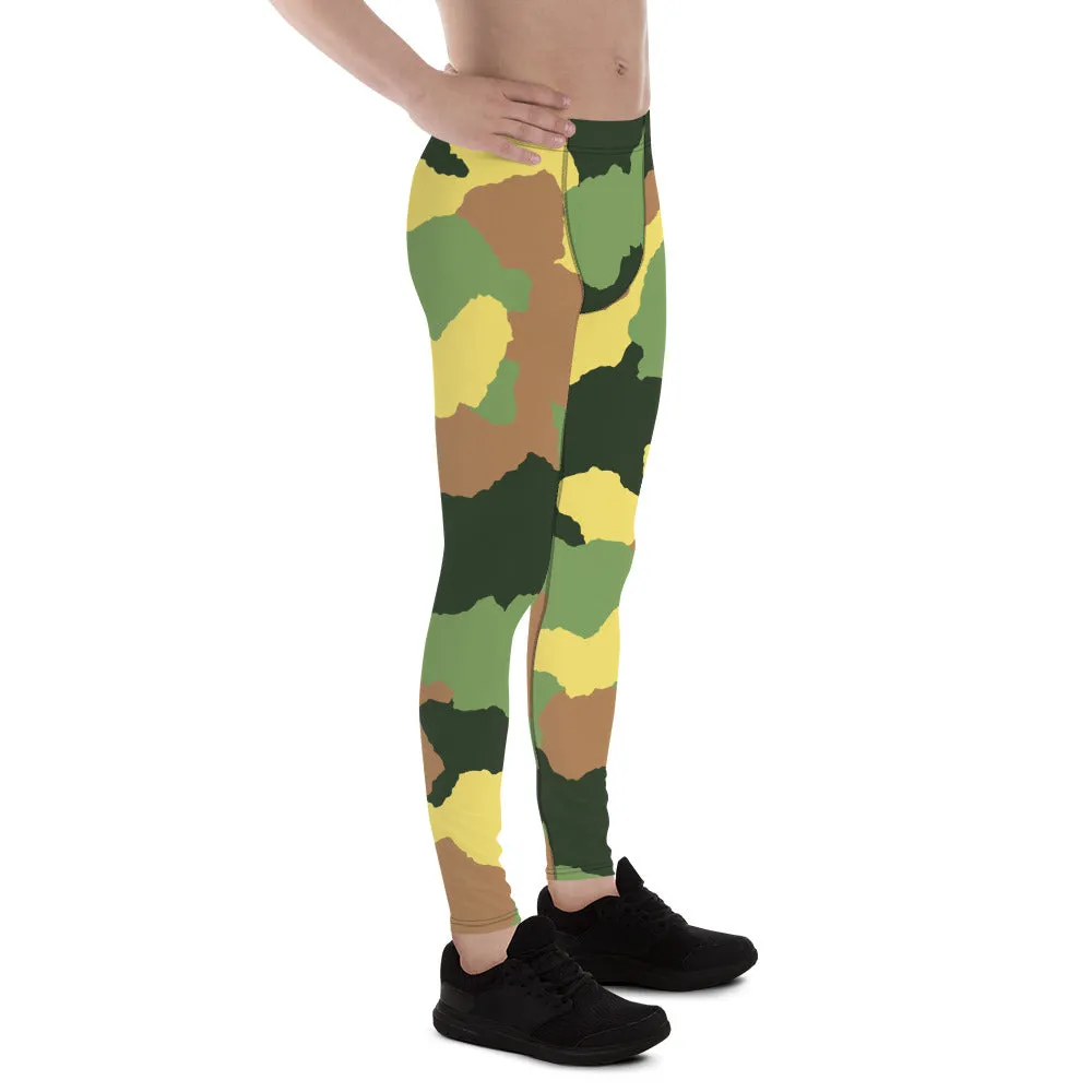 Green Camo Men's Leggings, Best Men's Leggings Designer Running Tights- Made in USA/EU/MX