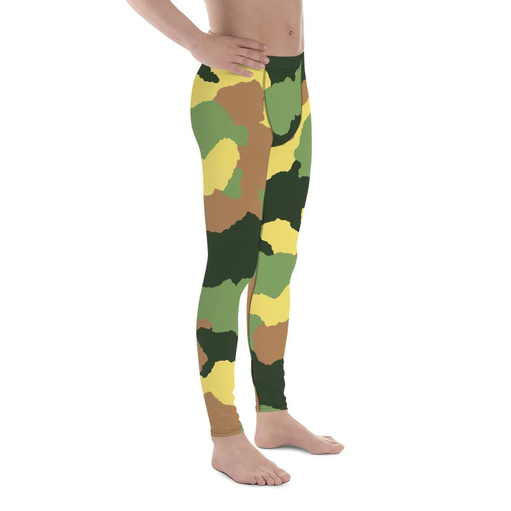 Green Camo Men's Leggings, Best Men's Leggings Designer Running Tights- Made in USA/EU/MX