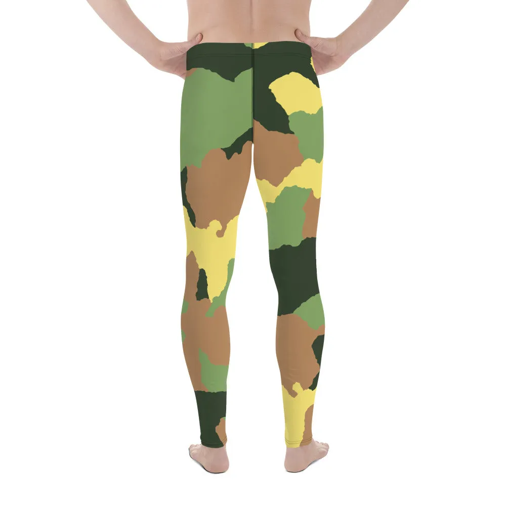 Green Camo Men's Leggings, Best Men's Leggings Designer Running Tights- Made in USA/EU/MX