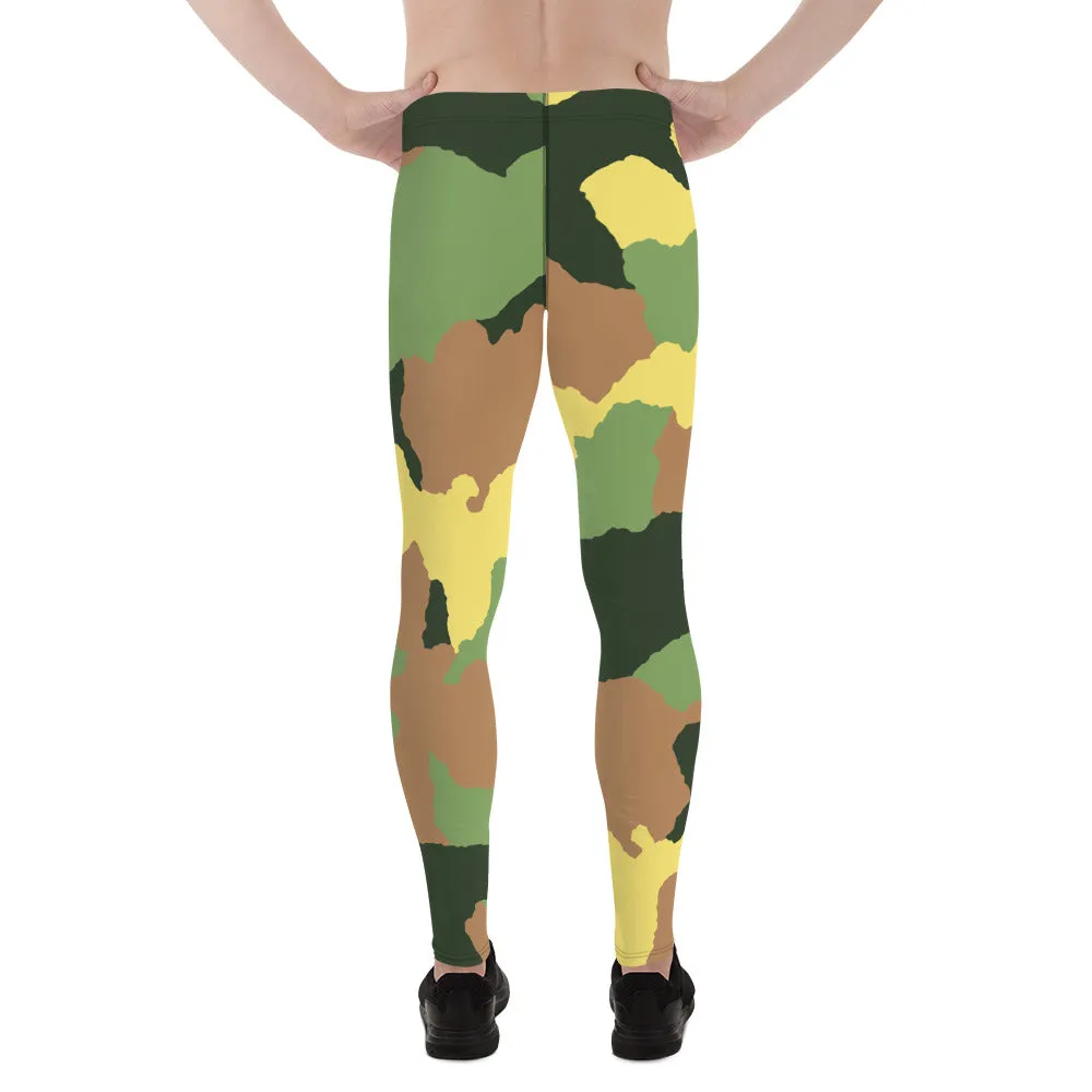 Green Camo Men's Leggings, Best Men's Leggings Designer Running Tights- Made in USA/EU/MX