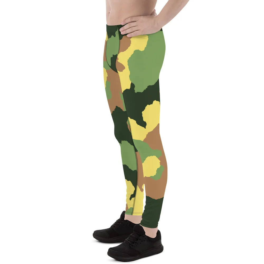 Green Camo Men's Leggings, Best Men's Leggings Designer Running Tights- Made in USA/EU/MX