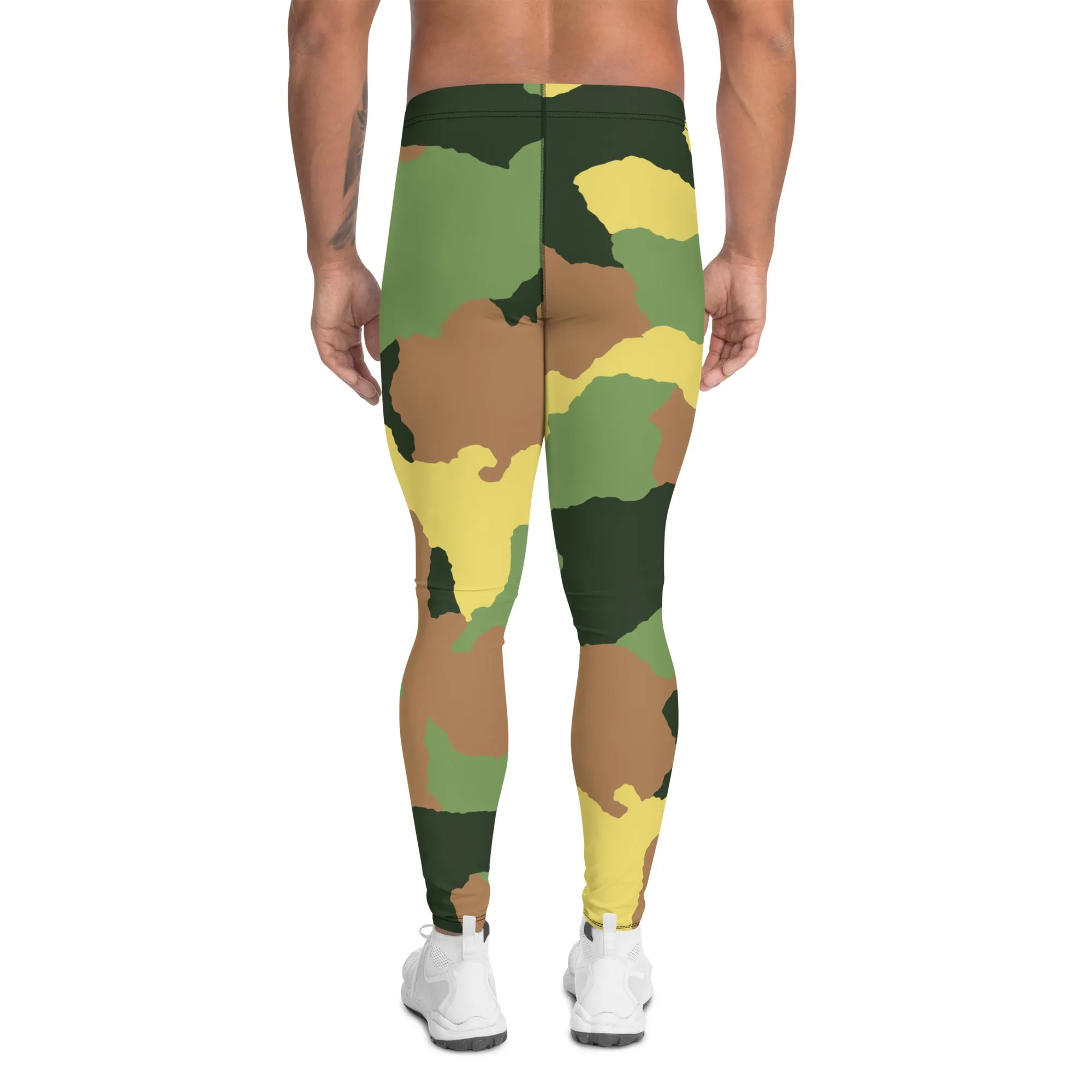 Green Camo Men's Leggings, Best Men's Leggings Designer Running Tights- Made in USA/EU/MX