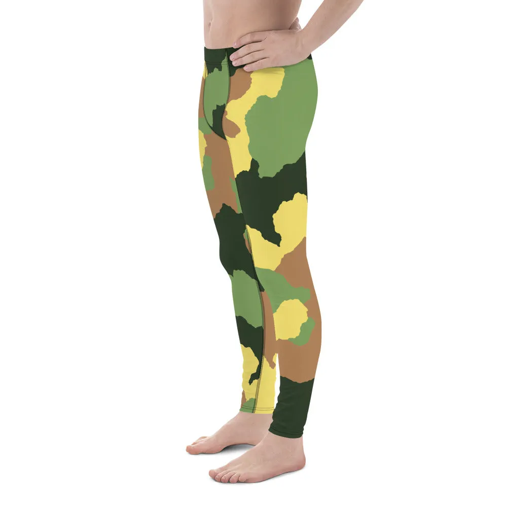 Green Camo Men's Leggings, Best Men's Leggings Designer Running Tights- Made in USA/EU/MX