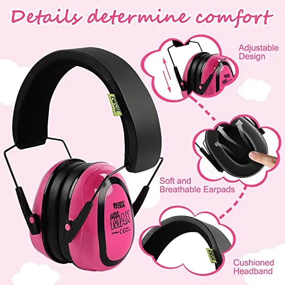 GREEN DEVIL MiniMax Pink Kids Hearing Protection Ear muffs Noise Cancelling For Age 1-16 Headphones