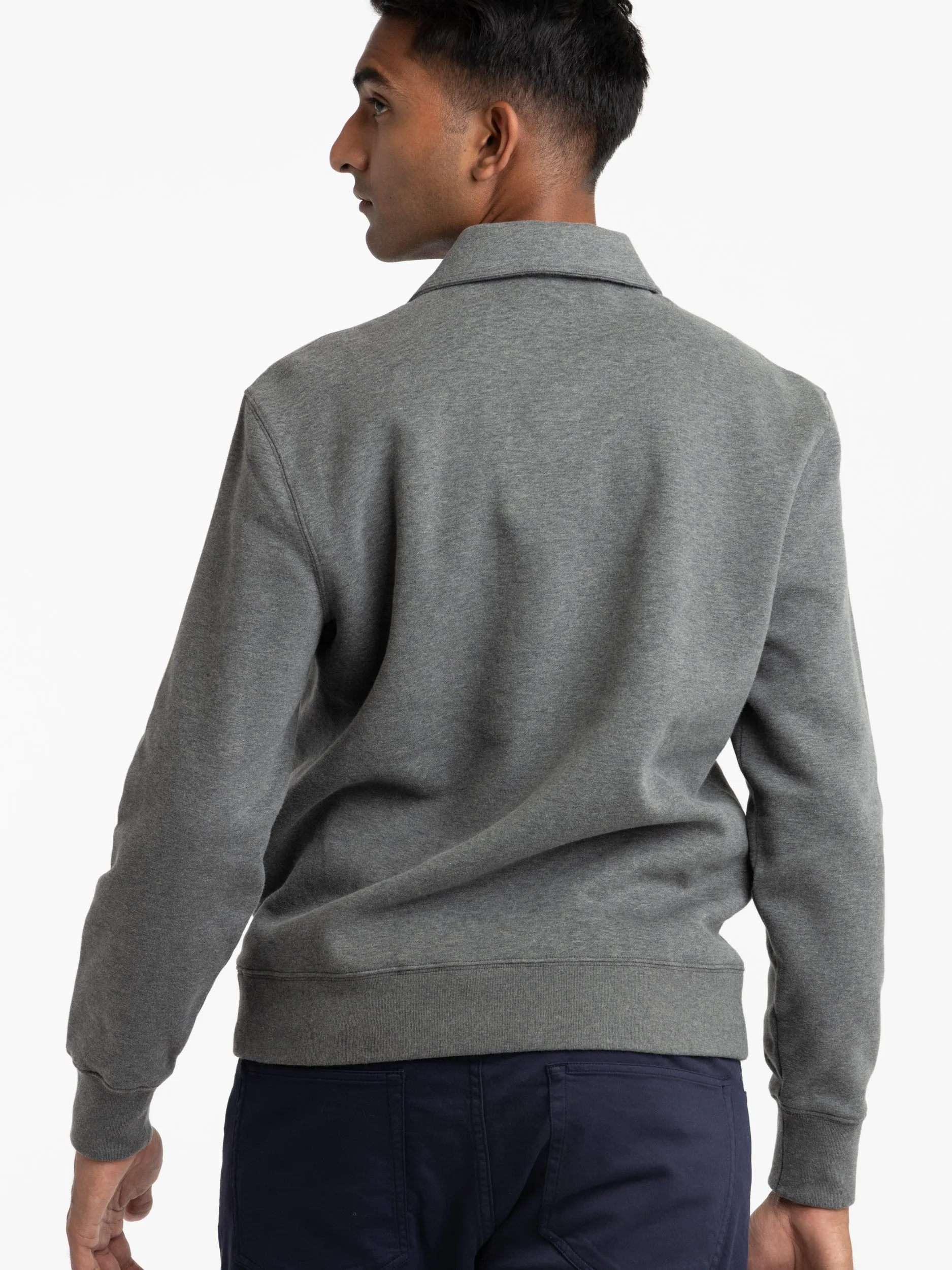 Grey Cotton-Blend Polo Sweater