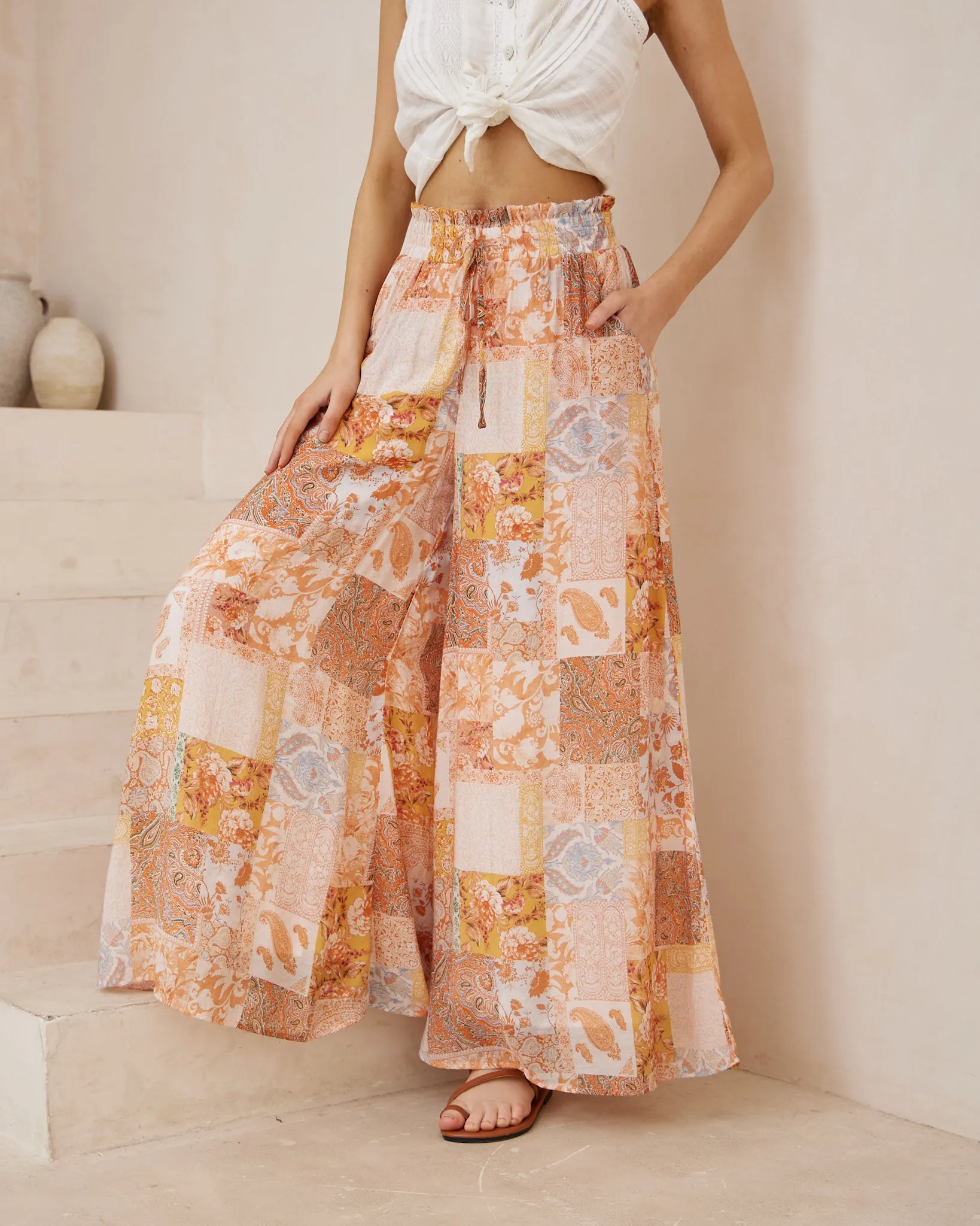 Hestia Orange Boho Wide Leg Pants