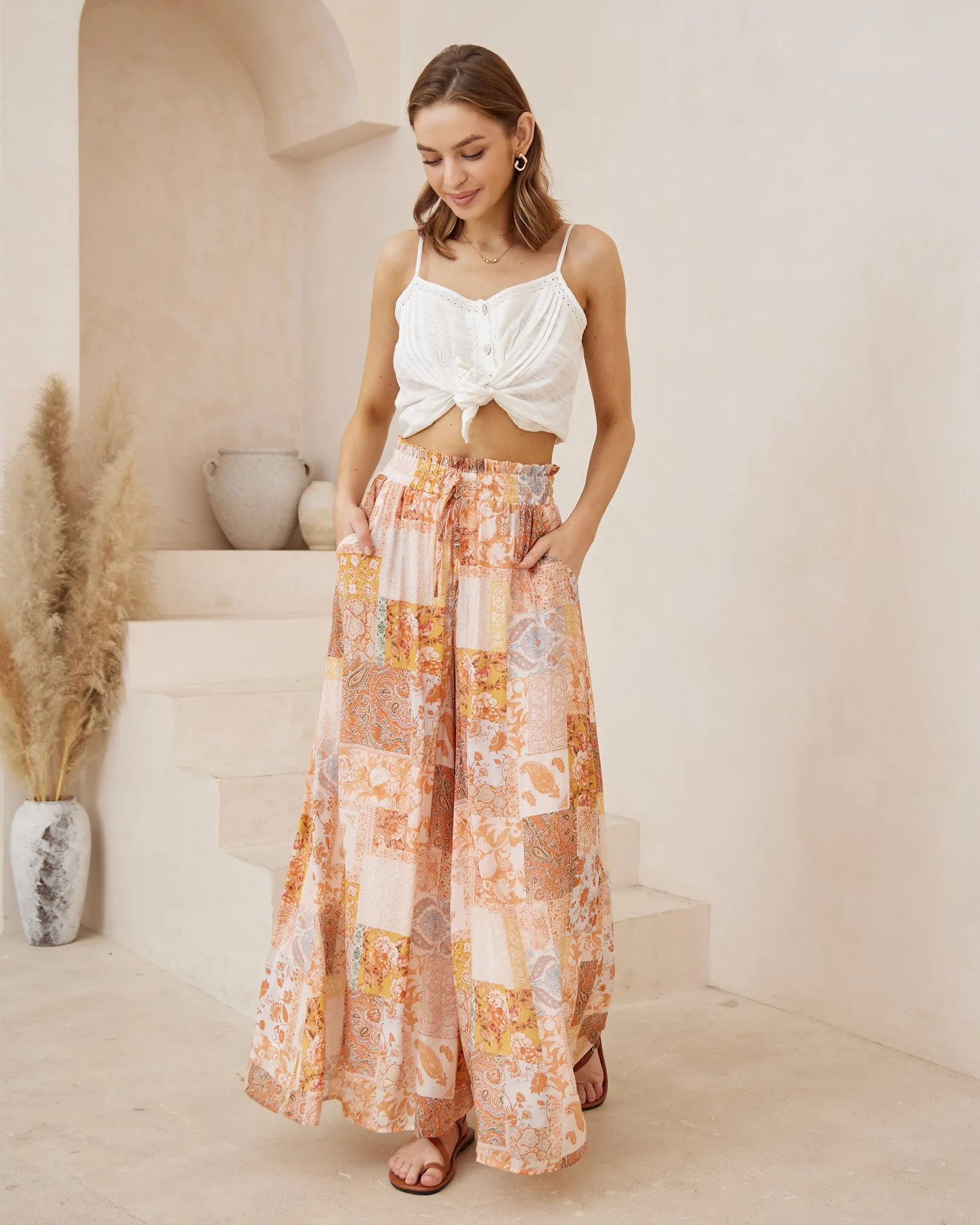 Hestia Orange Boho Wide Leg Pants