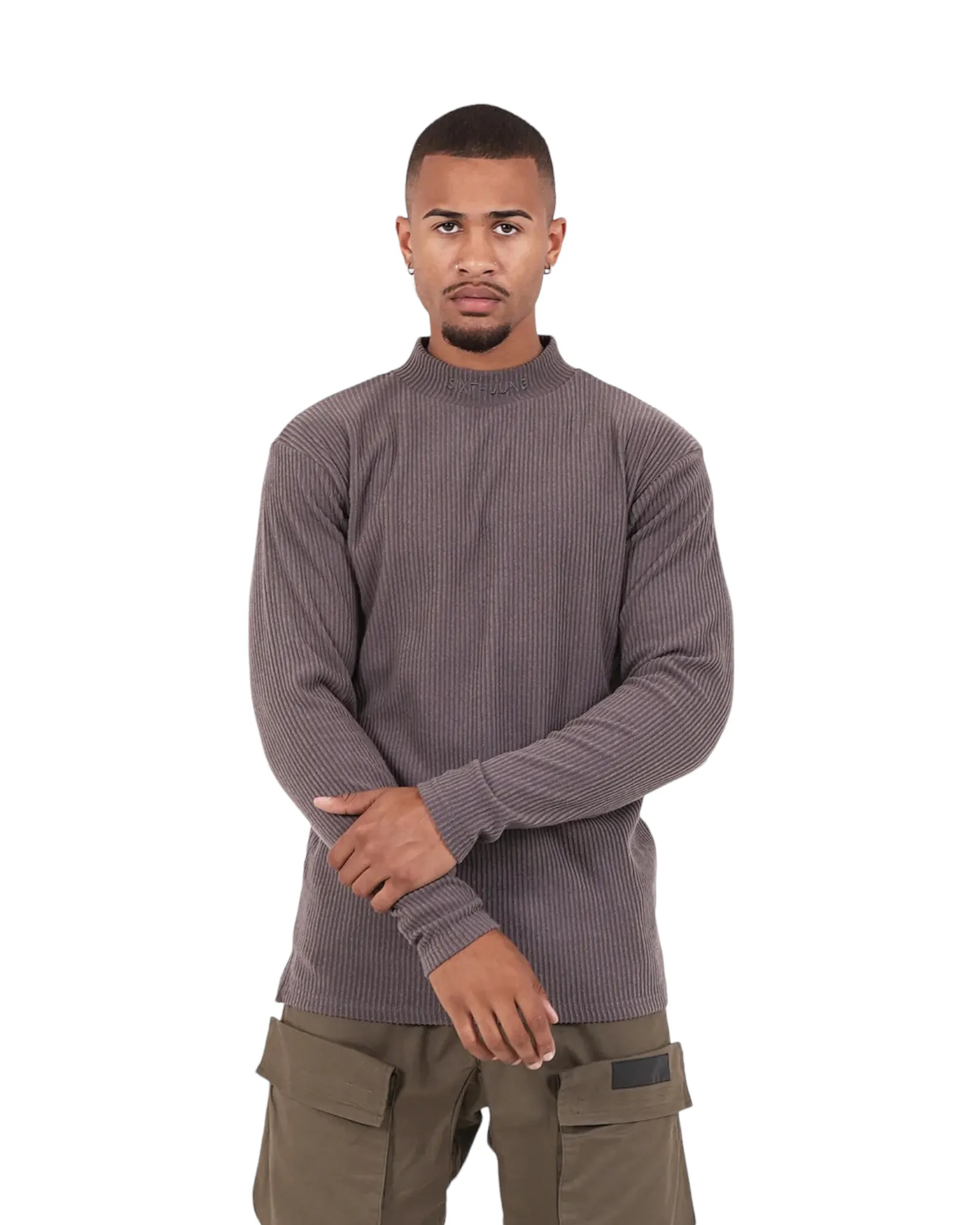 High Neck Strickpullover taupe