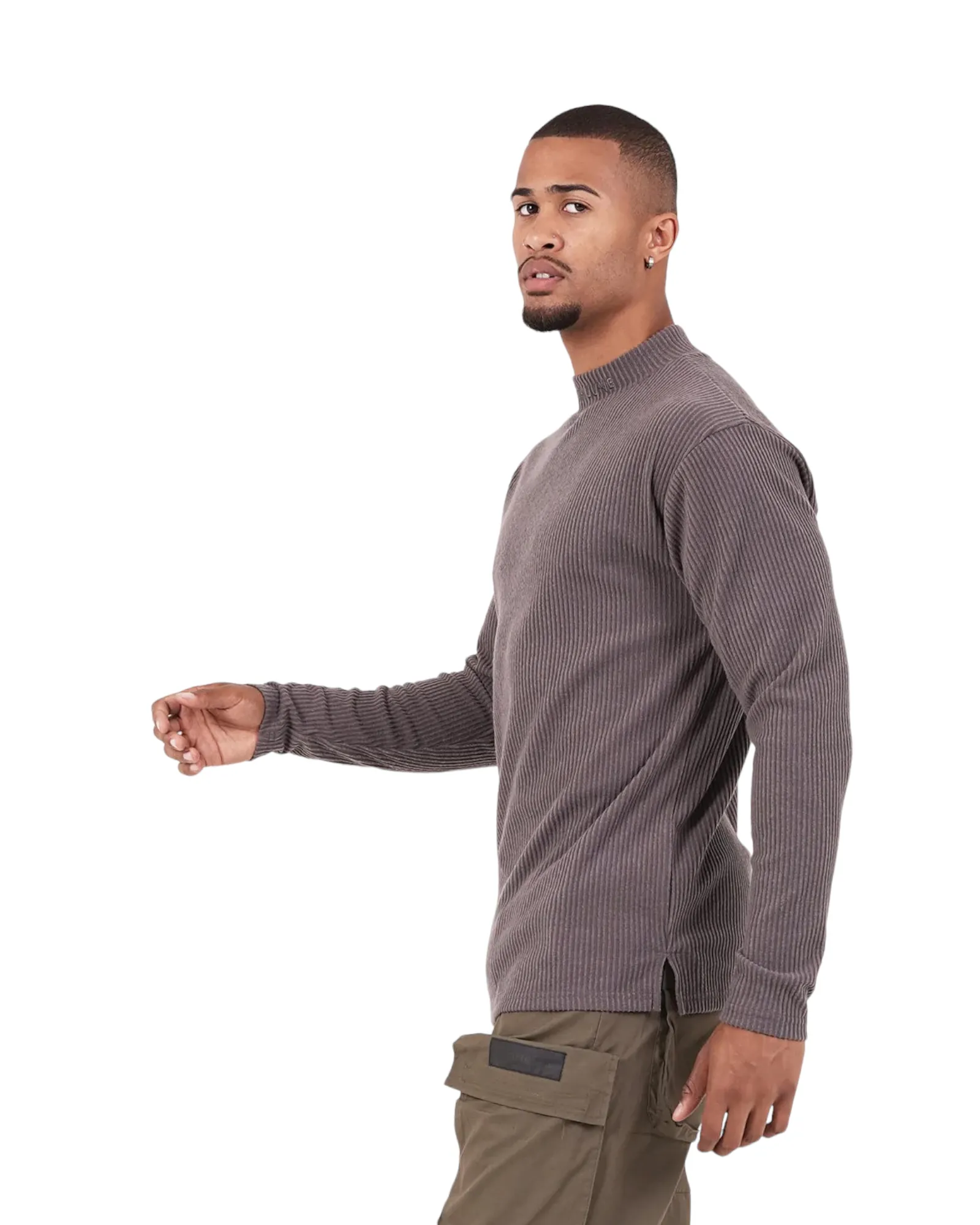 High Neck Strickpullover taupe