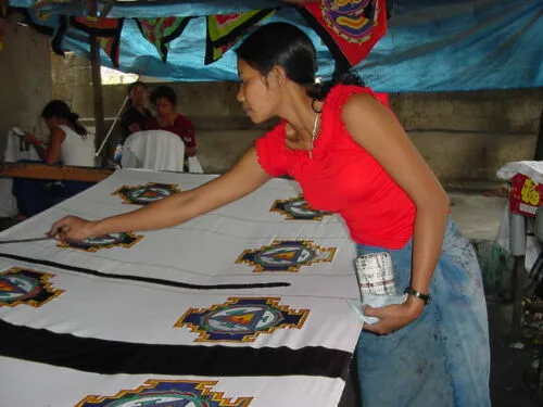 HIGH QUALITY HAND PAINTED FABRIC SARONG SIGNED BY THE ARTIST: LYCASTE ORCHID FLOWERS 70" x 48" (No 3) BLACK RED YELLOW GREEN