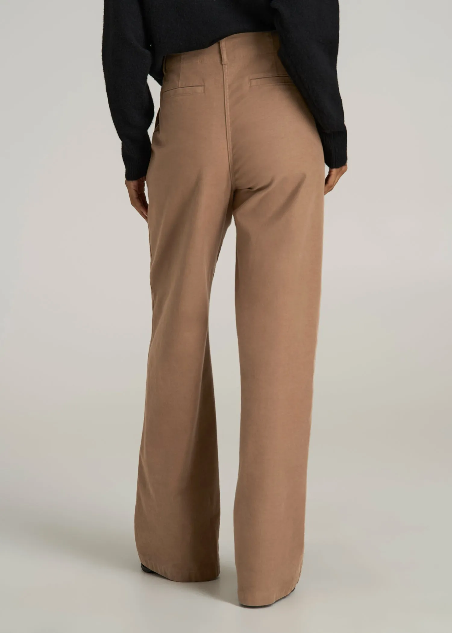 High-Rise Wide-Leg Flat-Front Chino Pants for Tall Women in Fawn