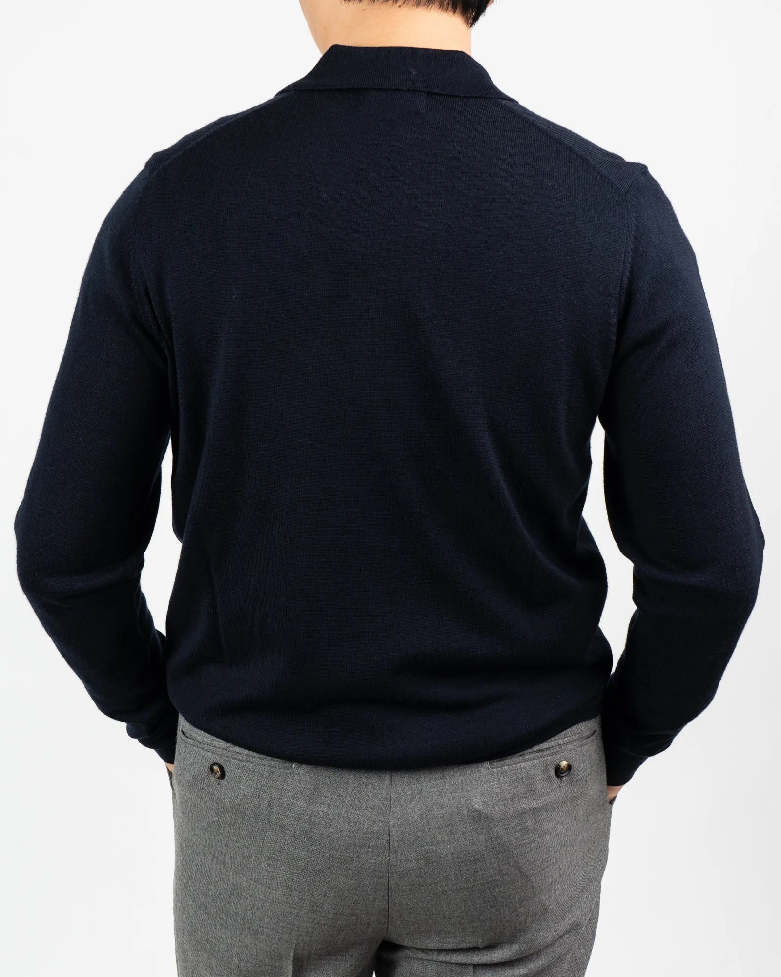 Hinhead Navy Merino Wool Polo Shirt