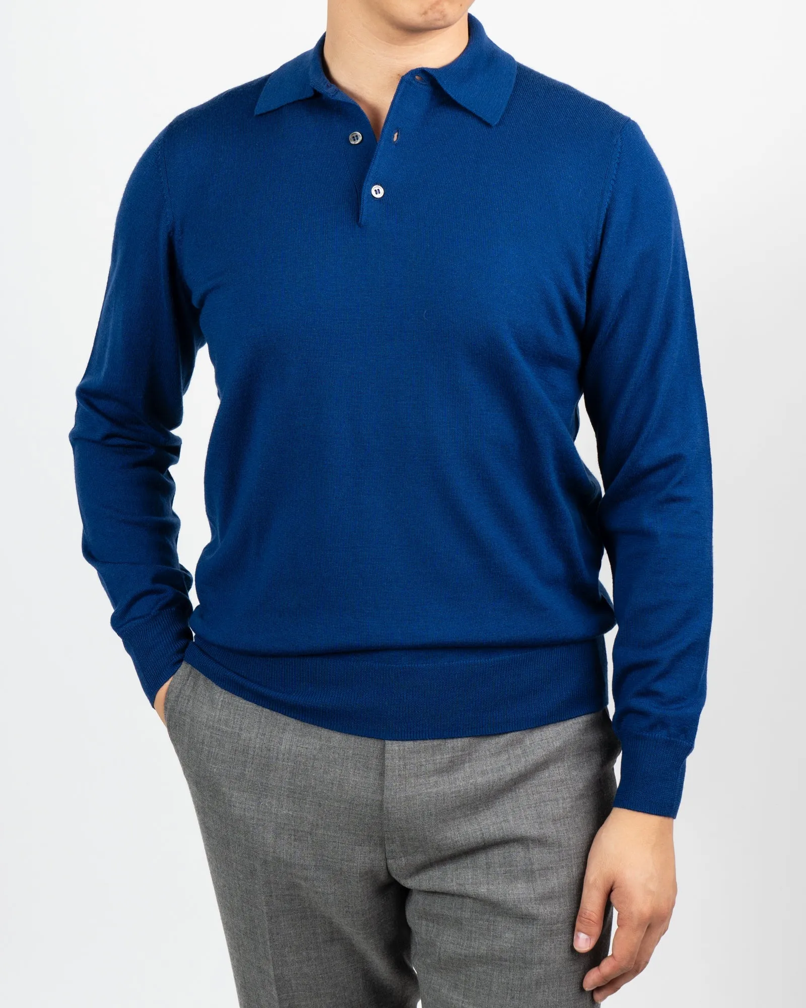 Hinhead Royal Blue Merino Wool Polo Shirt